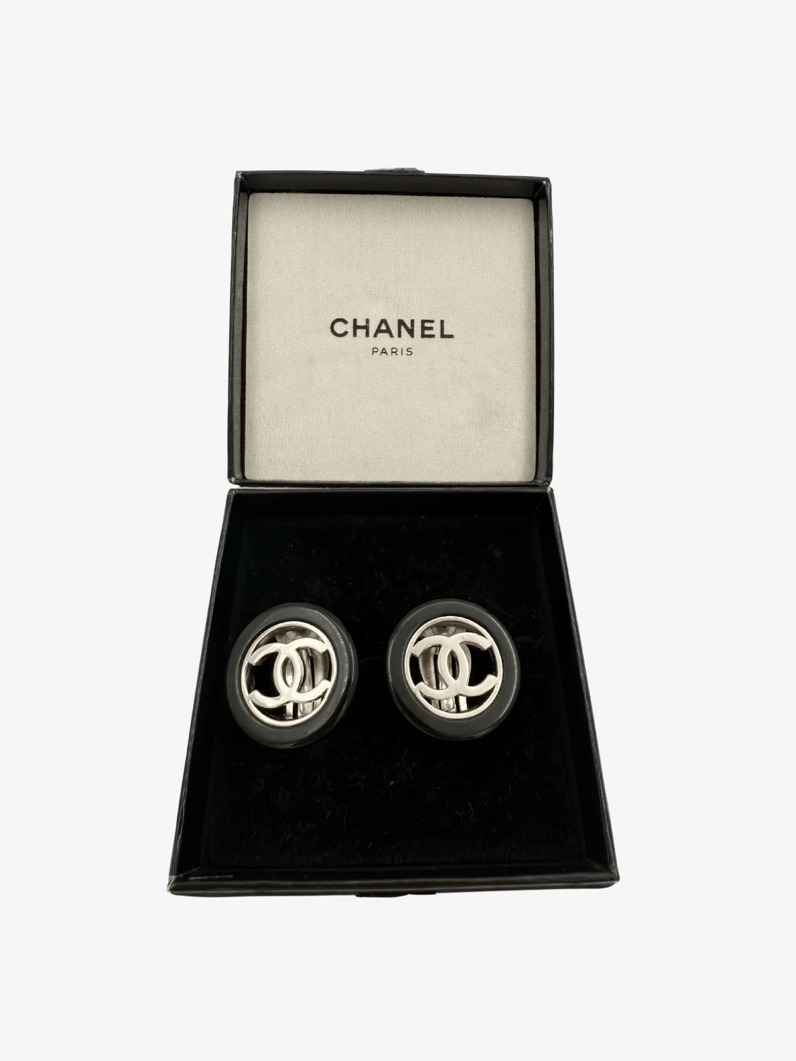 Chanel Vintage Black Resin CC Earrings (1997) - Image 5