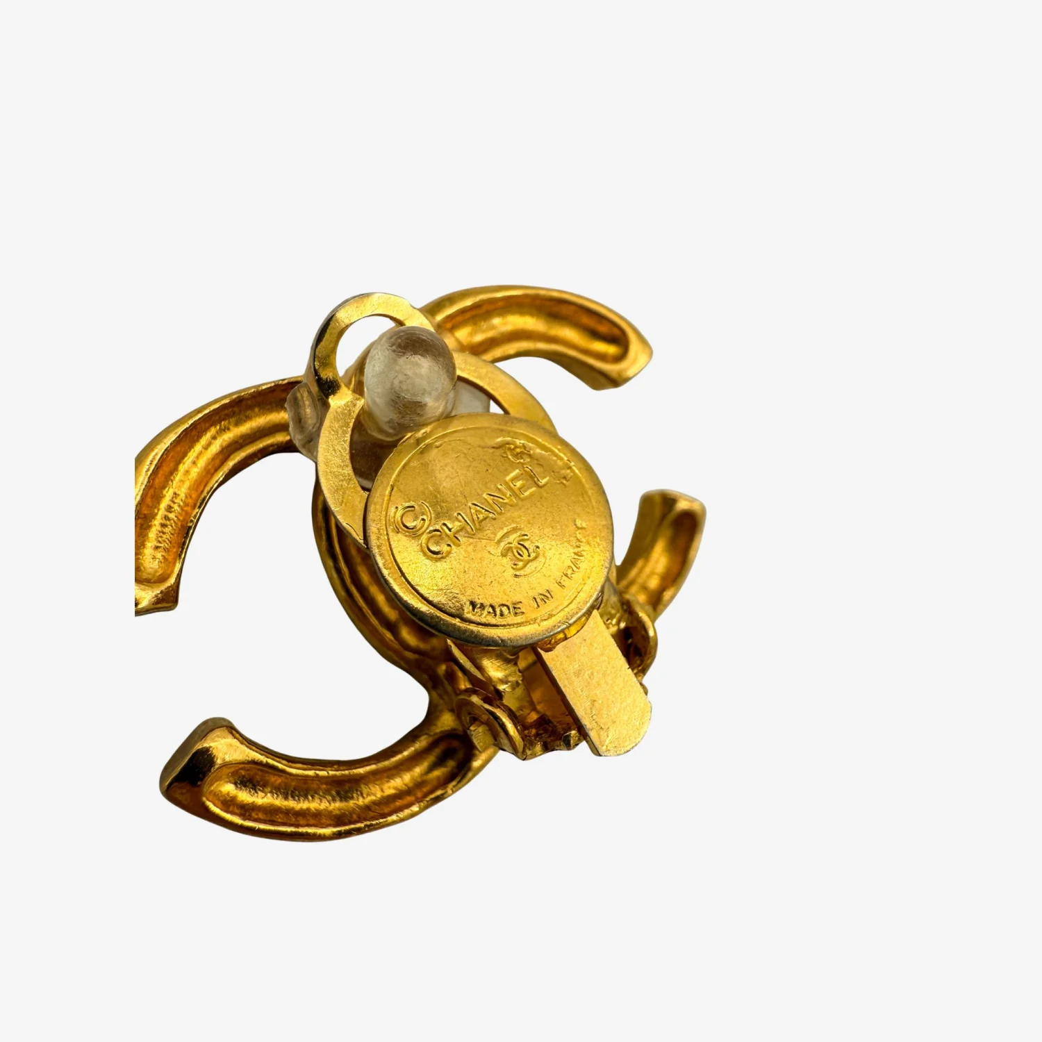 Chanel Vintage Hammered CC Logo Earrings Gold-Plated - Image 4