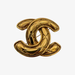 Chanel Vintage Large CC Matelasse Brooch Gold-Plated