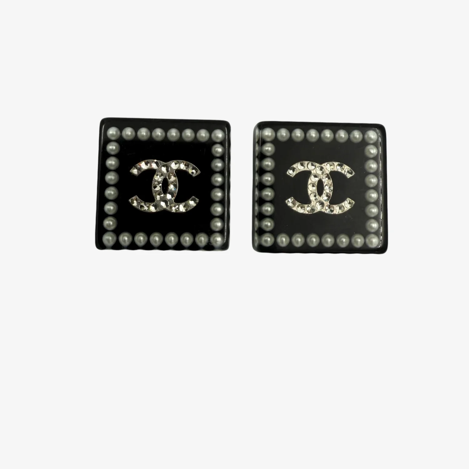 Chanel CC Square Earrings Black & Pearl (2014) - Image 2