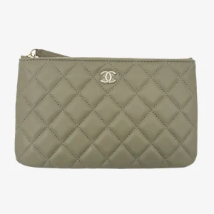 Chanel Classic Quilted Lambskin Zip Pouch- Green & Yellow