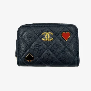Chanel Casino Heart & Spade Zippy Wallet-Navy