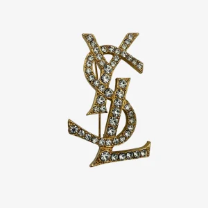 Yves Saint Laurent Vintage Rhinestone Logo Broche