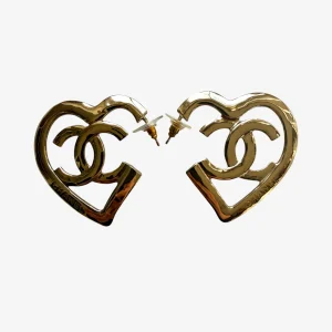 Chanel Light Gold CC Heart Logo Earrings (2022)