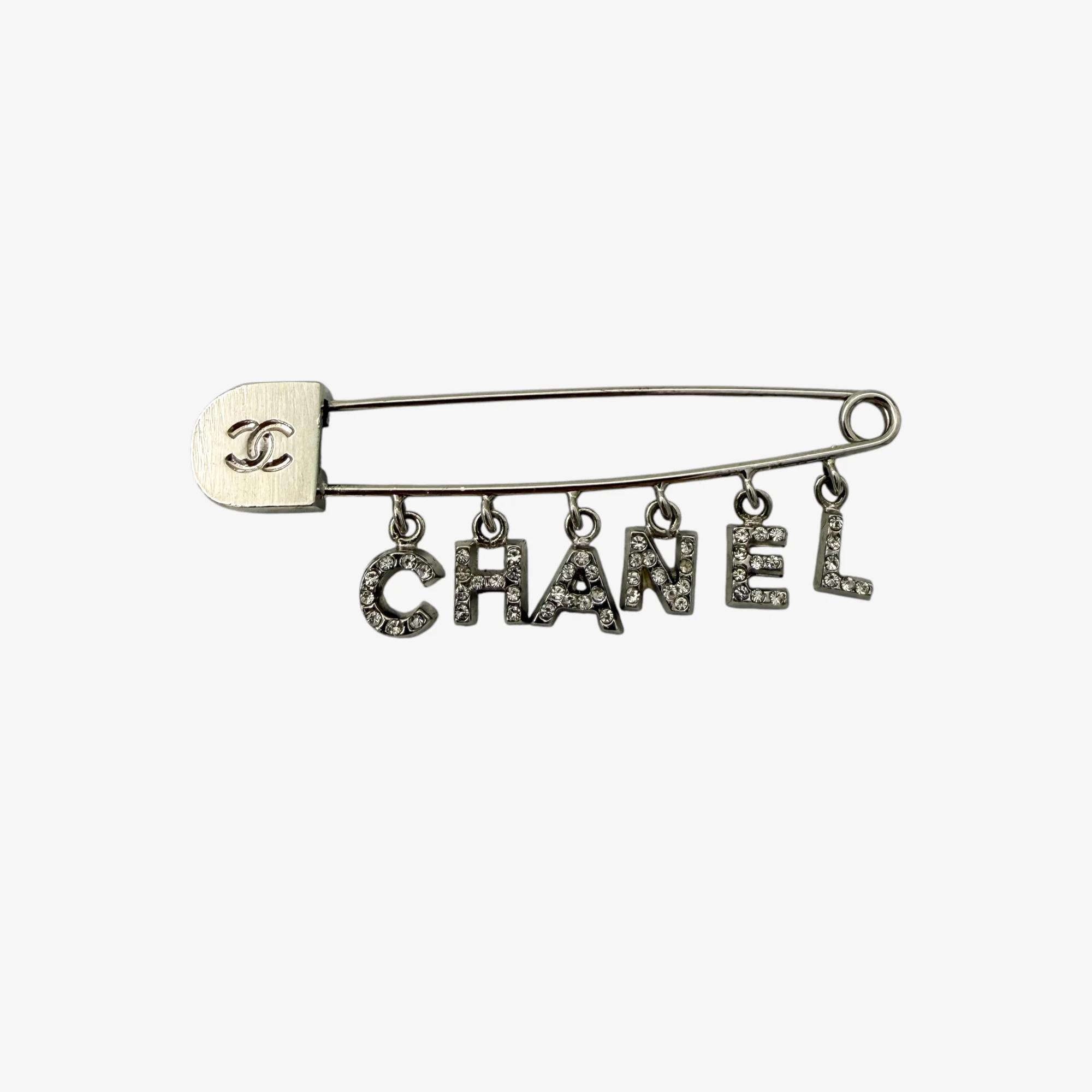 Chanel Vintage CC Letter Strass Brooch Silver-Plated (2001)