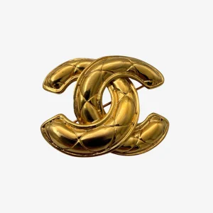 Chanel Vintage CC Matelasse Brooch Gold-Plated