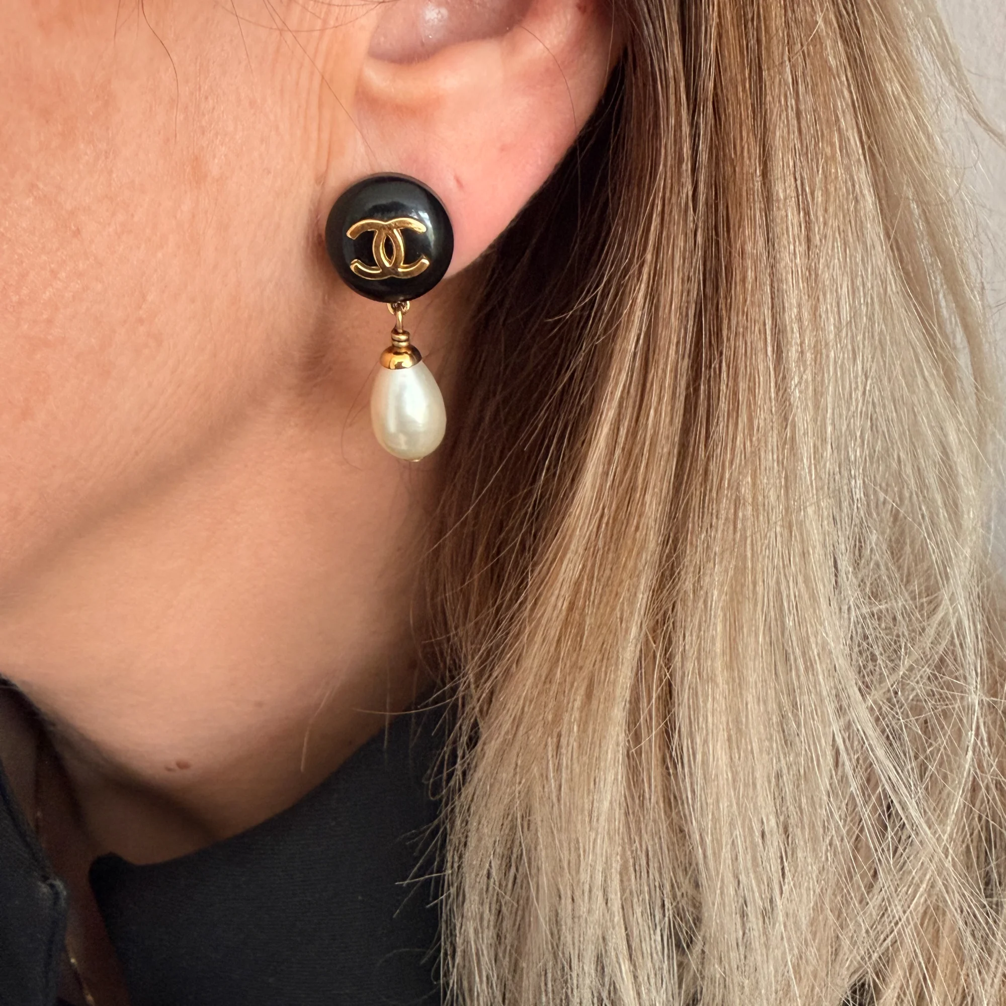 Chanel Vintage CC Pearl Drop Earrings (1995)