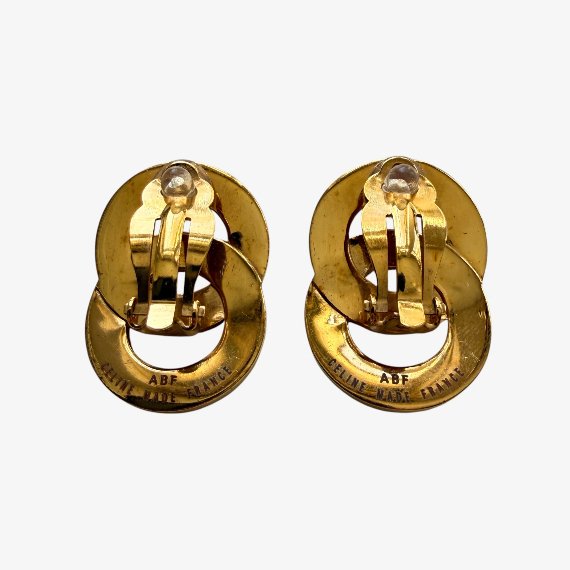 CELINE Vintage Double Round Logo Clip-On Earrings Gold-Tone - Image 5