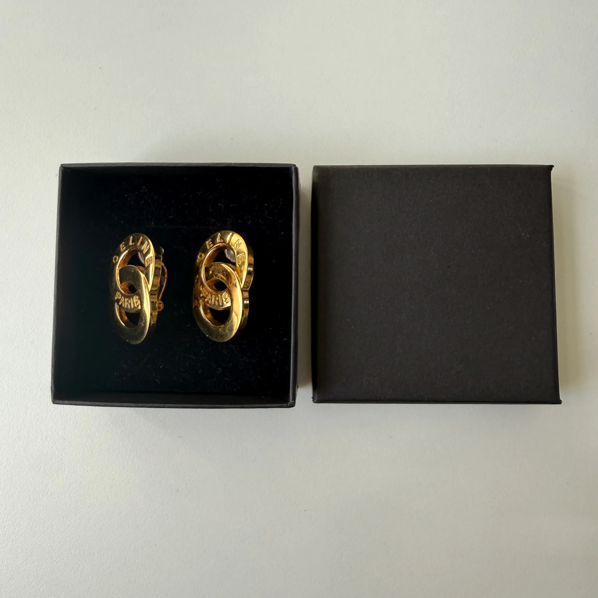 CELINE Vintage Double Round Logo Clip-On Earrings Gold-Tone - Image 3