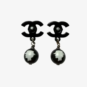 Chanel Black CC Cameo Earrings (2012)