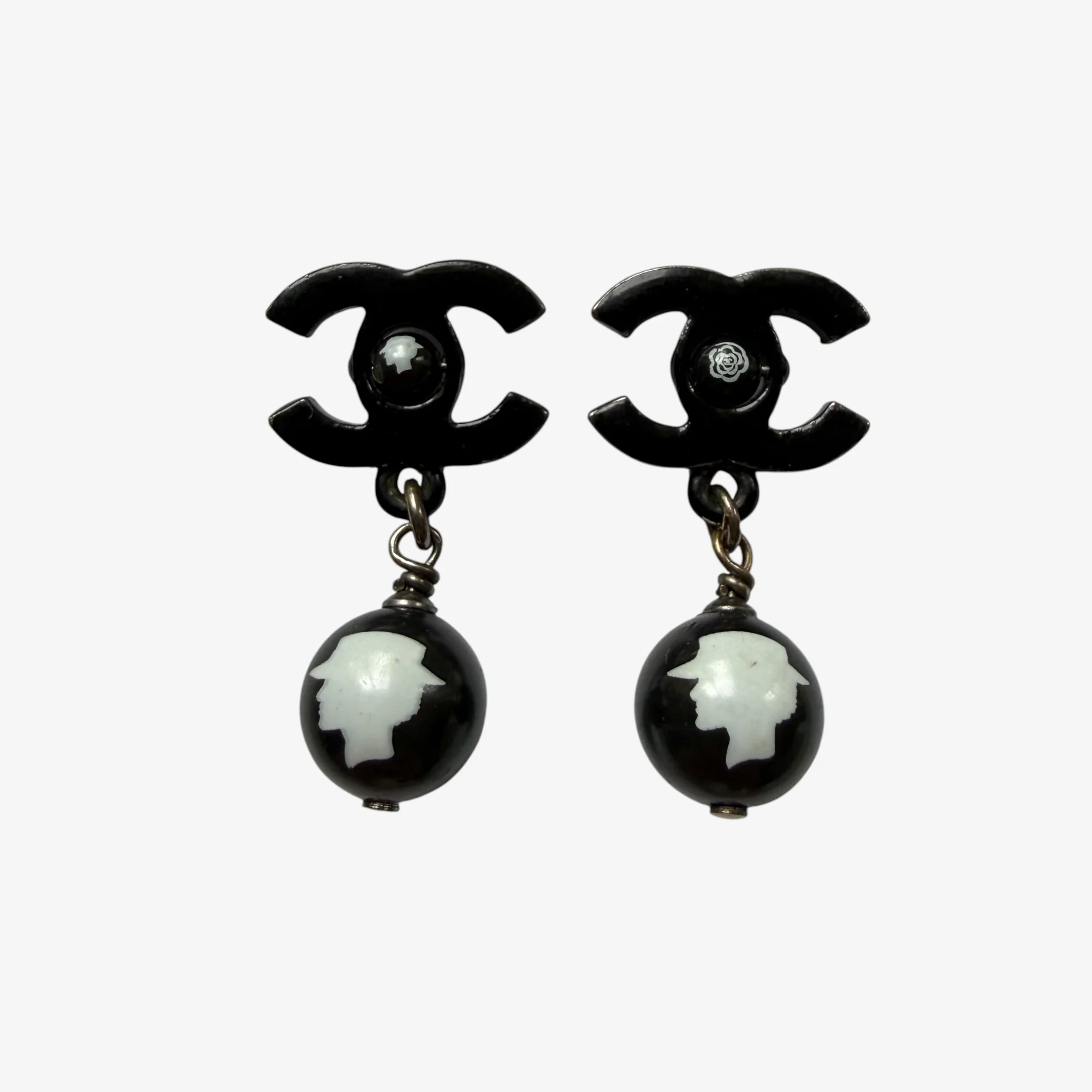 Chanel Black CC Cameo Earrings (2012)