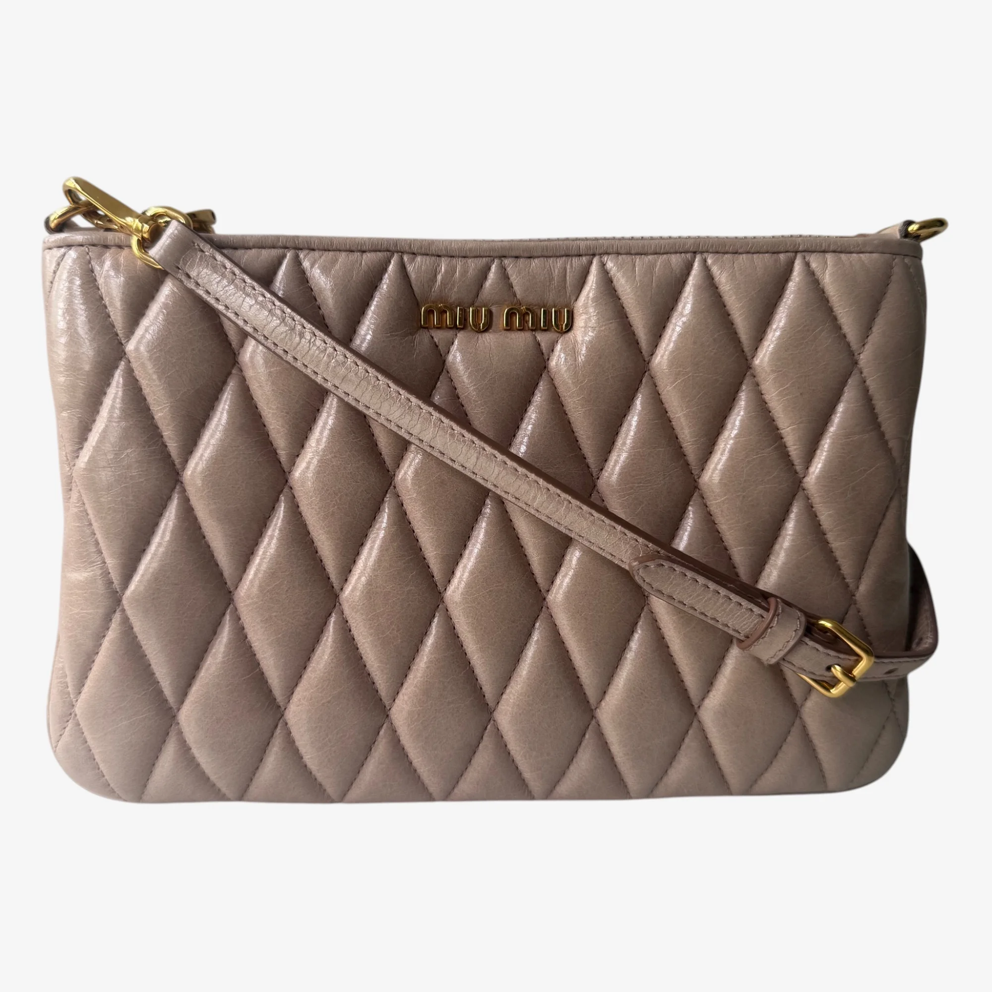 Miu Miu Beige Quilted Crossbody Bag