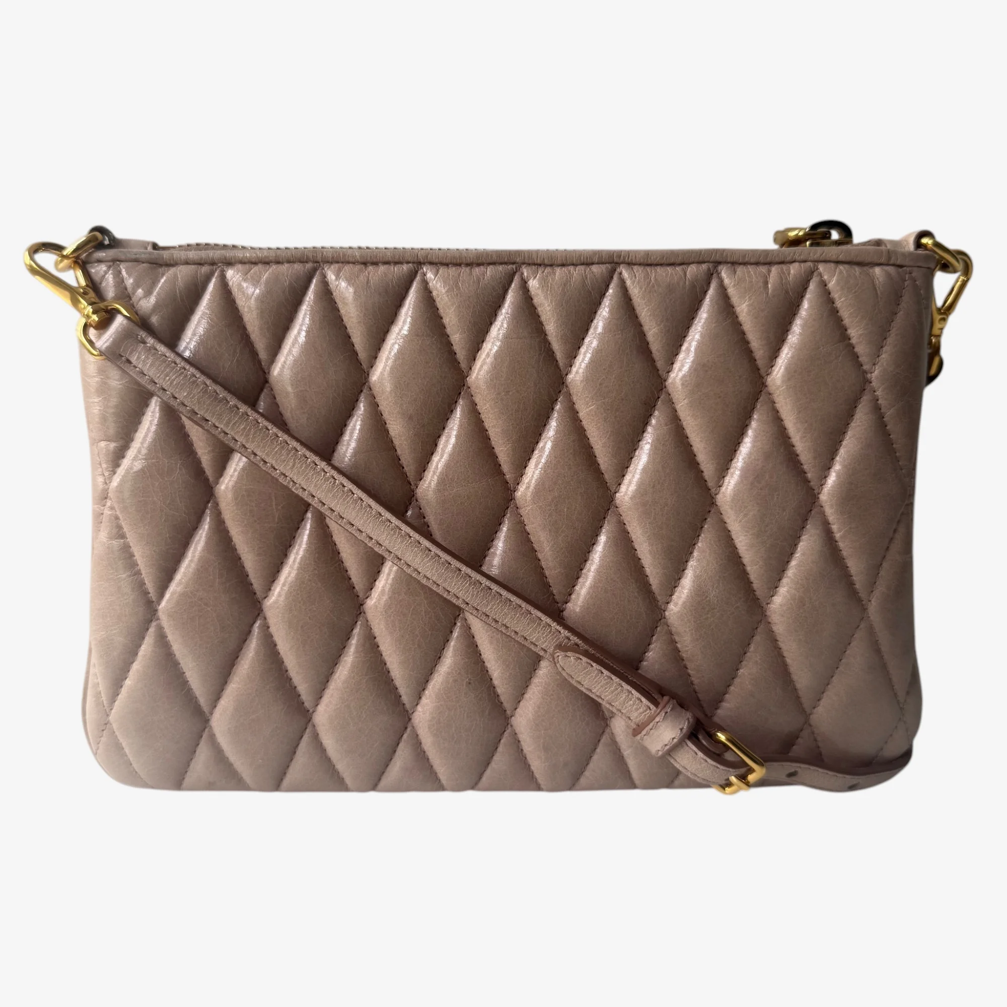 Miu Miu Beige Quilted Crossbody Bag - Image 2
